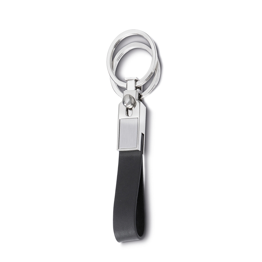 CHAVEIRO DE METAL E COURO C/ 2 ARGOLAS 
